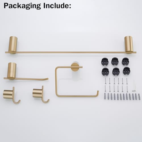 RANDOM Brushed Gold Bathroom Hardware Set 5 Pieces Include 24 inch Towel Bar Towel Ring Toilet Paper Holder Towel Hook for Bathroom,SUS304 Stainless Steel.RD96068S-5BG-2 - Image 3