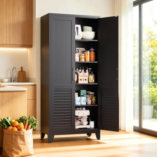 70.9" H Tall Storage Cabinet, Kitchen Pantry Cabinet with Doors, Black Freestanding Kitchen Cabinet for Kitchen, Dining Room & Pantry Organization, Adjustable Shelves, 70.9" Hx31.5 Wx15.7 D by AXASIIO