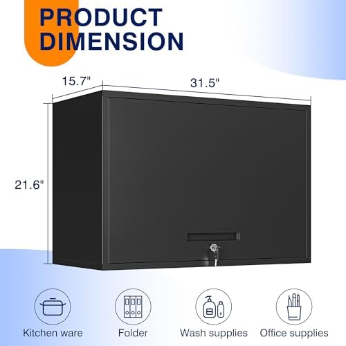 Yizosh Metal Garage Wall Cabinet with Doors and Shelves, Wall Mounted Metal Storage Cabinet, Floating Garage Tool Cabinet for Garage, Basement, Kitchen, Warehouse (Black, 21.6" H) - Image 3