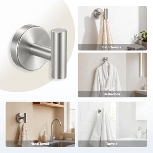 8 Pieces Bathroom Hardware Set, SUS304 Stainless Steel 24 Inch Bath Towel Bar Set, Round Bathroom Accessories Kit Wall Mounted Towel Holder (Brushed Nickel) - Image 5