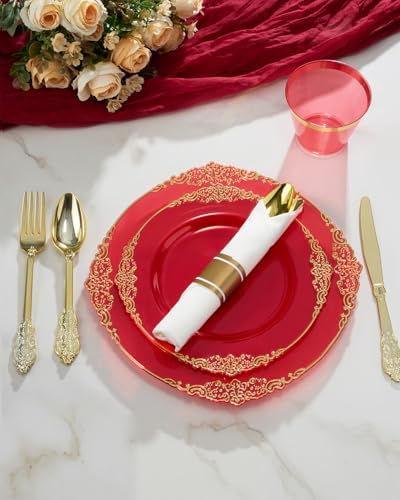 Goodluck 350 Piece Red Dinnerware Set for 50 Guests - Image 3