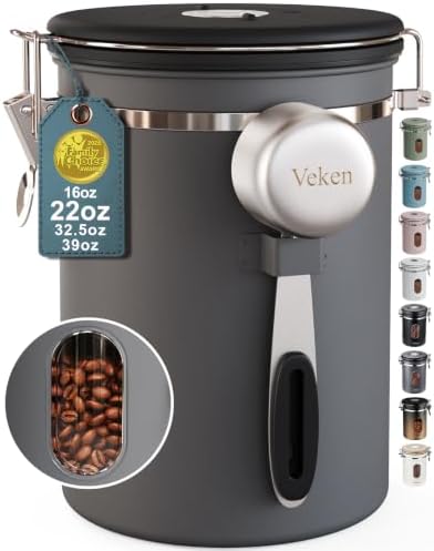 Veken Coffee Canister with Window,Airtight Stainless Steel Container,22OZ by Veken