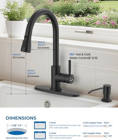 WEWE Touchless Kitchen Faucet with Soap Dispenser Set, Matte Black - Image 2