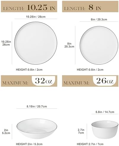 MALACASA 24-Piece Dinnerware Set for 6, White Black-Rim Porcelain Dishes - Image 2