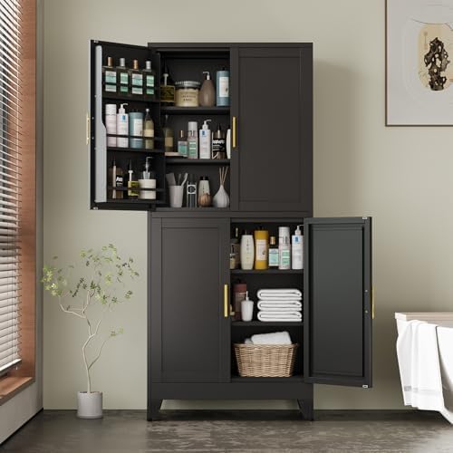 Black Kitchen Pantry Storage Cabinet, 75" Metal Storage Cabinet - Image 6