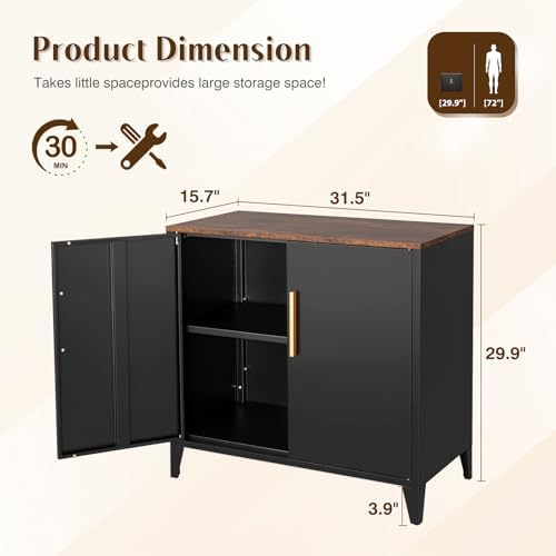 Letaya Metal Storage Cabinet with Doors, Small Kitchen Office Credenza - Image 3
