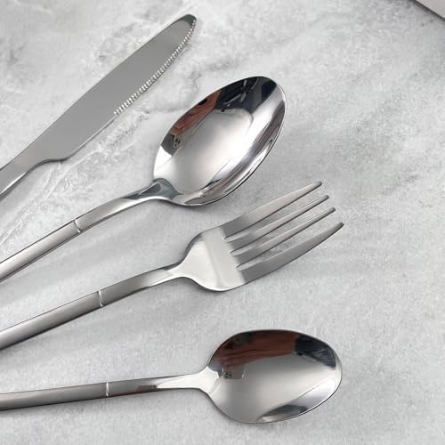 Silverware Set for 4 Modern 16 Piece 18/10 Stainless Steel Square Flatware Set Nice Weight Mirror Polished Kitchen Utensils Cutlery Sets for Home Restaurant Wedding Tableware Dishwasher Safe - Image 5