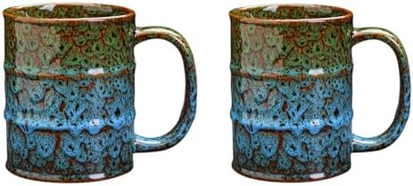 Coffee Mug,20 Oz Coffee Cups Ceramic Tea Cup Large Coffee Mug for Office and Home - Dishwasher and Microwave Safe Novelty Coffee Mug(2, Green and Blue) by LGQ