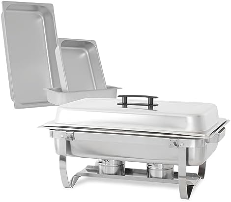 Complete Stainless Steel Chafing Dish Set by TigerChef, Buffet Food Warmer with Foldable Frame, Fuel Holders with Covers, Food Pans, Water Pan, Elegant Buffet Set for Parties, 8 Qt Capacity by TigerChef