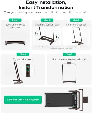 UREVO Walking Pad Handle Bar Only, Universal Compatible for Walking Pads 23.6'' Wide, Transform WalkingPad Into a Treadmill in Seconds, Easy Moving with Wheels, Quick Assembly, Sturdy Design - Image 3