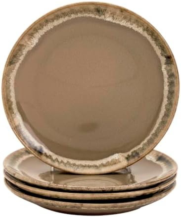TTU Tabletops Gallery Tuscan Collection Reactive Glaze 4 Piece Stoneware Salad Plate Set Dining Kitchen Tableware Service for 4, Brown by TabletopsGallery
