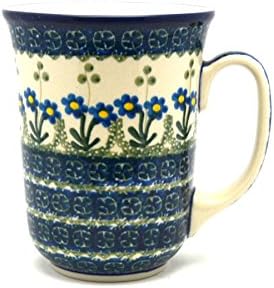 Polish Pottery Mug - 16 oz. Bistro - Blue Spring Daisy by Polish+Pottery+Gallery