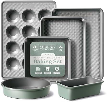 Country Kitchen Nonstick Stackable Bakeware Set - Durable, Easy Release Baking Set, Sage, 6 Pcs by CountryKitchen