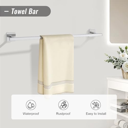 YACVCL Towel Bar Set, 10 Pieces Bathroom Hardware Set Brushed Nickel Bathroom Accessories, SUS304 Stainless Steel Towel Racks Holder Set Wall Mounted 23.6 Inch - Image 2