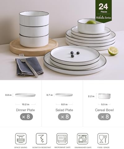 Famiware Nebula 24-Piece Dinnerware Set, White with Black Rim - Image 2