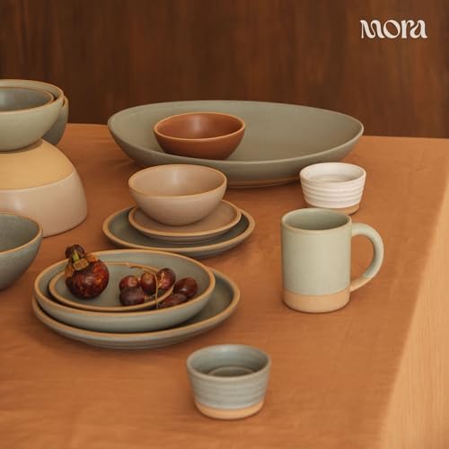 MORA Medium Dishes Set of 4, 30oz Ceramic Pottery Pasta Plate/Wide Bowls - Microwave, Oven and Dishwasher Safe - Harvest - Image 5