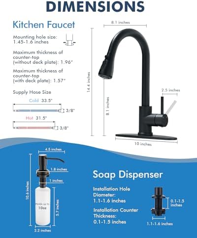 VFAUOSIT Kitchen Faucet with Pull Down Sprayer, Black, with Soap Dispenser - Image 6