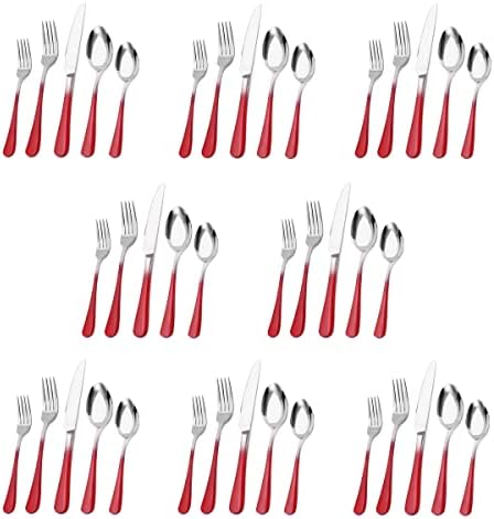 Silverware Set, Bysta 40-Piece Stainless Steel Flatware Set, Kitchen Utensil Set Service for 8, Tableware Cutlery Set for Home and Restaurant, Mirror Polished, Dishwasher Safe (Gradient Red) by Bysta