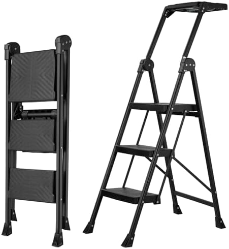 XinSunho 3 Step Stool, Heavy Duty Steel with Foldable Handrail & Tool Tray by XinSunho