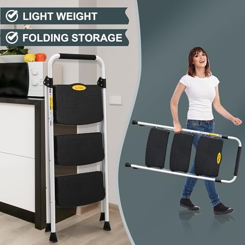 SocTone 3 Step Ladder, Step Stools for Adults, 500lbs Capacity - Image 5