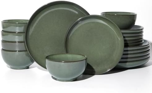 Pokini Ceramic Dinnerware Sets for 6, 18pcs Plates and Bowls Sets Dish Set by Pokini