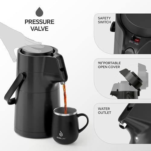 IDEUS Thermal Coffee Carafe 68oz, Airpot Beverage Dispenser Black - Image 4