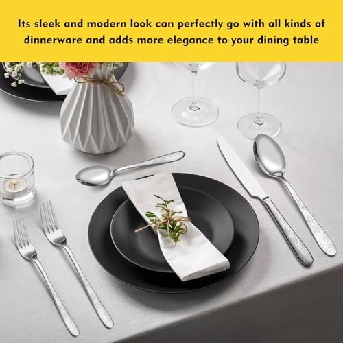40 Piece Silverware Set, Service for 8, EIUBUIE Premium Stainless Steel Cutlery Set, Mirror Polished Flatware Sets with Pattern Handle, Modern Kitchen Eating Utensils Sets - Image 7
