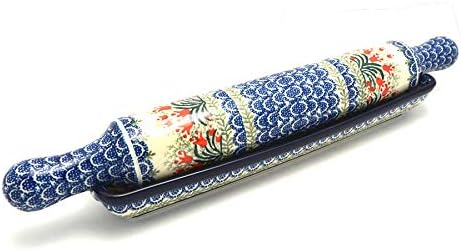 Polish Pottery Rolling Pin with Stand - Crimson Bells by Polish+Pottery+Gallery