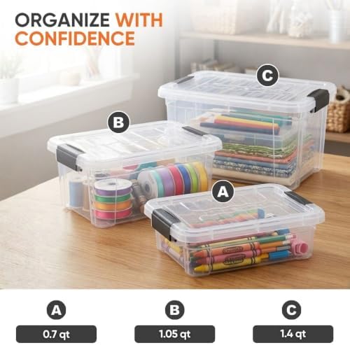 Superio 1.05 Quart Mini Clear Plastic Storage Container with Lid, Stackable Small Organizer Box for Crayons, Art Supplies, Beads, Sewing, Stationery & Food Storage, 4 Pack - Image 5