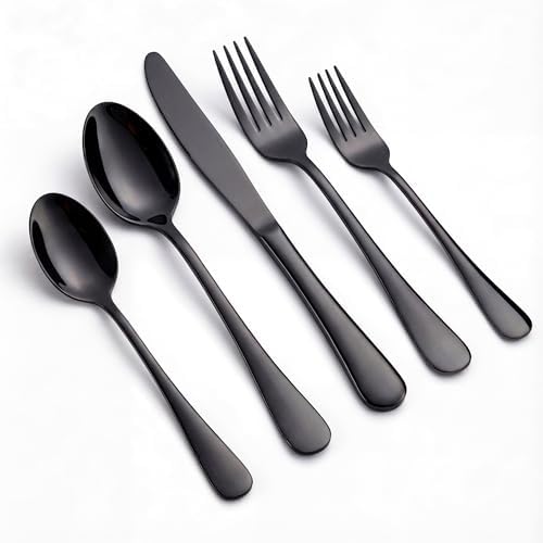 LIANYU 20 Piece Black Silverware Set, Stainless Steel Flatware Cutlery Set by LIANYU