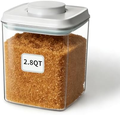 Food Storage Container with Lid, 2.8 Qt Airtight Pantry Canister, BPA-Free Plastic Flour Sugar Storage Container, One-Touch Press-to-Open Lid, Stackable Clear Jar for Rice, Cereal, Coffee, Brown Sugar by ANKOU
