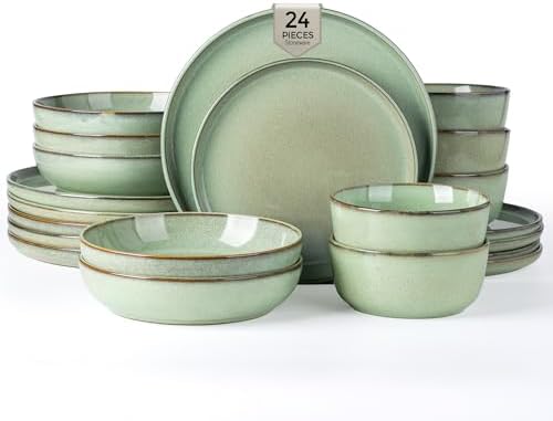 GBHOME Dinnerware Sets for 6, 24 Pieces Ceramic Plates and Bowls Set by GBhome