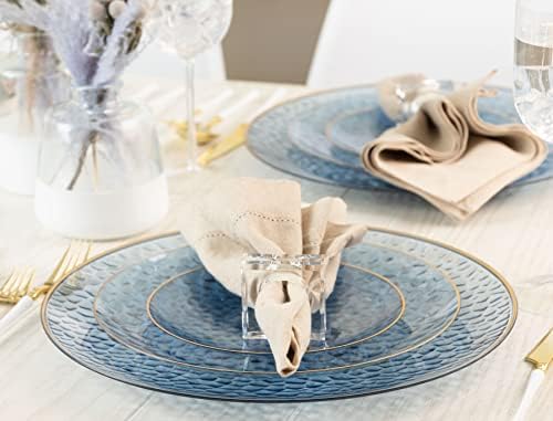 PLASTICPRO 64 Piece Combo Plates Set includes 32-7'' inch Plate & 32-10'' inch Plates Blue Hammered Plastic Party Plate Premium heavyweight Elegant, Disposable, Tableware, Dishes, - Image 3