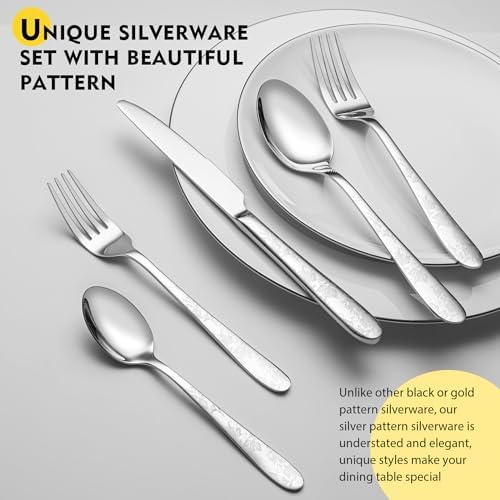 40 Piece Silverware Set, Service for 8, EIUBUIE Premium Stainless Steel Cutlery Set, Mirror Polished Flatware Sets with Pattern Handle, Modern Kitchen Eating Utensils Sets - Image 3