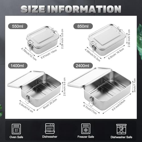 Umigy Stainless Steel Food Containers, 4 Sizes, Mixed, 8 Pcs - Image 2