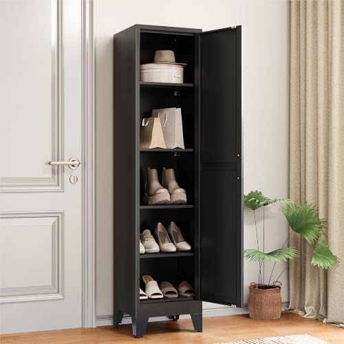 COFaR 67" Metal Pantry Cabinet, Black Storage Cabinet with Magnetic Door & 4 Adjustable Shelves, Slim Freestanding Cupboard for Office, Kitchen, Bathroom - Image 4