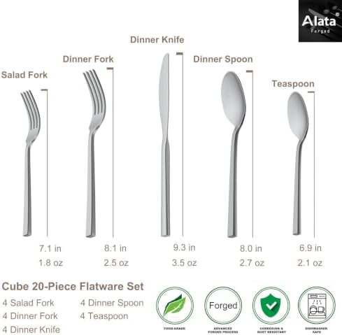 Alata Cube 20-Piece Forged Stainless Steel Mirror Flatware Set for 4 - Image 4