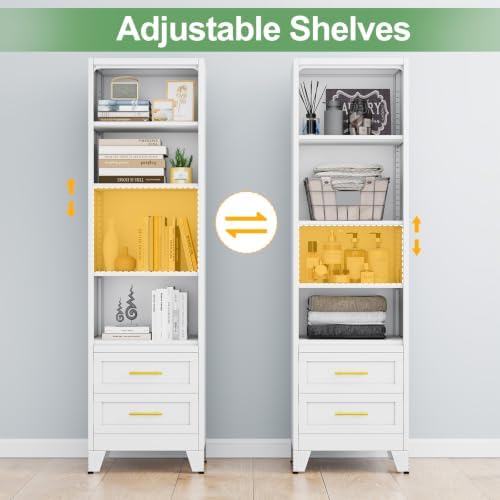 Ckzbx Tall Narrow Storage Cabinet, 66.93" H Tall Bathroom Cabinet Metal Pantry Cabinets with Drawers, 3 Adjustable Shelves, for Kitchen, Bathroom, Home Office, Living Room (White) - Image 5