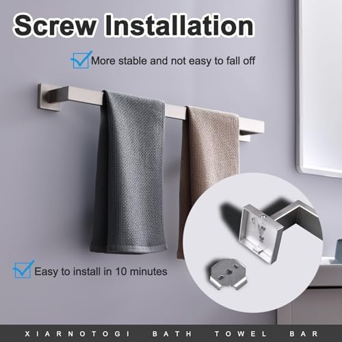 Bath Towel Bar, 24-Inch Towel Racks, Square Thicken Towel Holder, Wall Mounted Shower Towel Rail Hanger, Stainless Steel,Bathroom Accessories (Brushed Nickel, 1 Pack) - Image 4