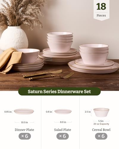 Famiware Saturn Plates and Bowls with Rim, Stoneware Dinnerware Sets for 6 - Image 4