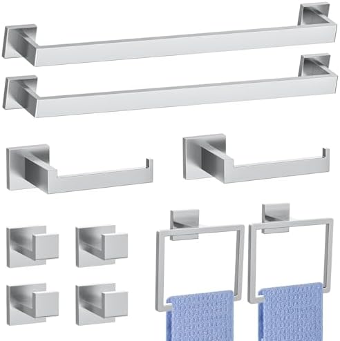 Brushed Nickel Bathroom Hardware Accessories Set 10-Piece Brushed Towel Bar Set Bath Towel Holder Set Stainless Steel Wall Mounted Towel Rack Set,23.6 in by Woekme