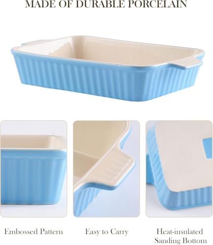 MALACASA Casserole Dishes for Oven, Ceramic Bakeware Set of 4, Blue - Image 3