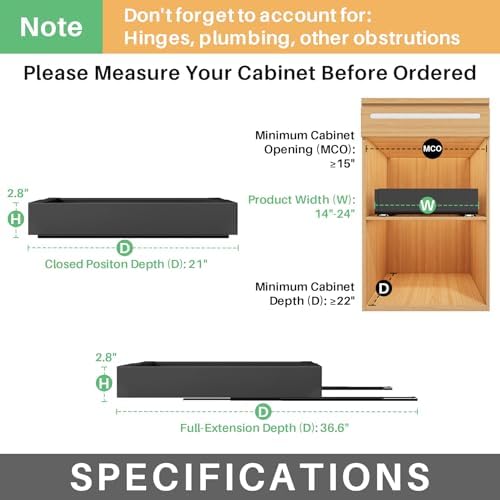 Pull out Cabinet Organizer, Wider Expandable(14"-24") Heavy Duty Slide out Drawers Fixed with Adhesive Nano Film for Pots and Pans, Roll out Shelf Storage for Kitchen Base Organization 2-Pack - Image 3