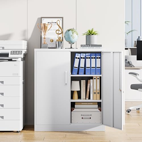 Letaya Metal Storage Cabinets with Lock, Small Locker Organizer Steel Cabinets, Adjustable Layers Shelves 2 Doors for Home, Office, Warehouse,Garage,Industrial,Employee Lockers (White-36) - Image 2