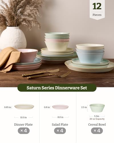 Famiware Saturn Dinnerware Sets, Ceramic Dishes for 4, Rimmed Plates, Bowls - Image 2