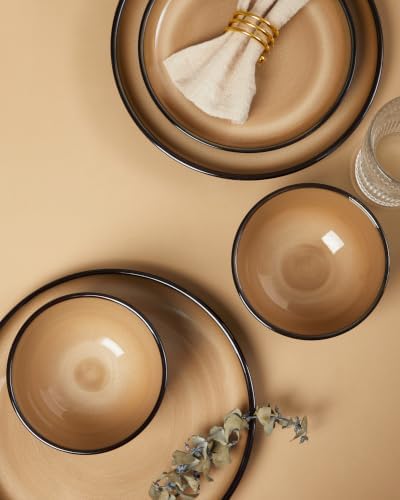 Pokini Stoneware Dinnerware Sets for 4, 12pcs Plates and Bowls Sets Dishes - Image 4