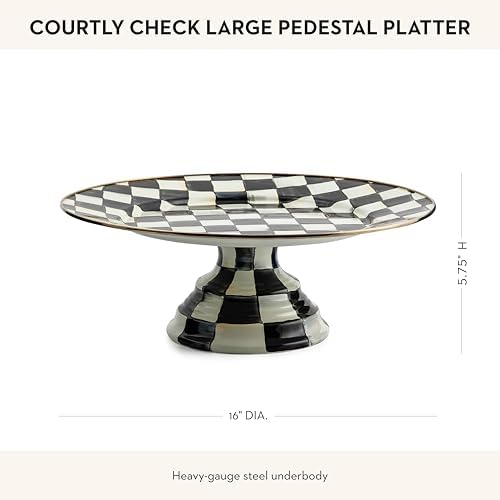MACKENZIE-CHILDS Pedestal Platter, Large, Black-and-White Courtly Check - Image 4