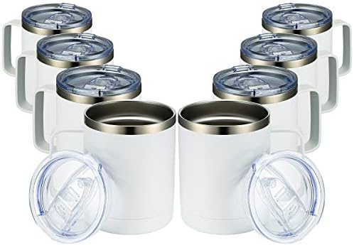 MEWAY 12oz Coffee Mug With Handle 8 Pack Bulk,Stainless Steel Insulated Travel Tumblers With Sliding Lid,Double Wall Vacuum Camping Cup for Hot & Cold Drinks Tea (White,Set of 8) by MEWAY
