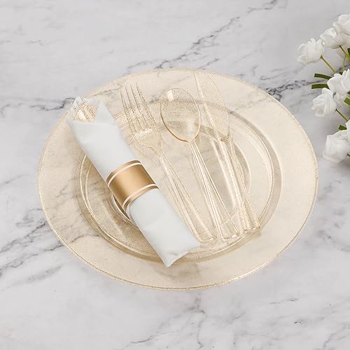 Goodluck 350 Piece Gold Glitter Plastic Dinnerware Set for 50 Guests - Image 2