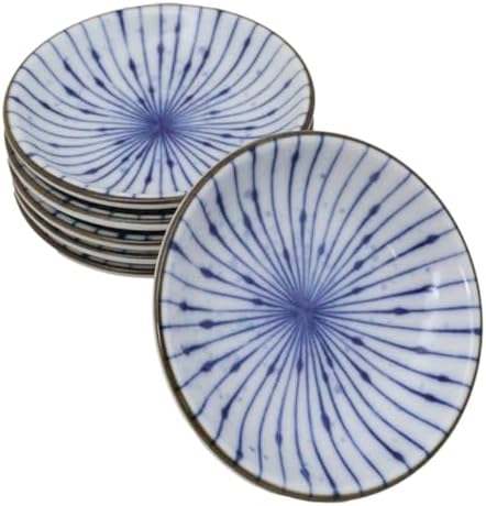 Ebros Gift Artistic Blue Waves Fubuki Tokusa Made In Japan Dinnerware Serveware Kitchenware Set Asian Japanese Restaurant Supply (Pack Of 6 Round Sauce Dish 1.5oz) by EbrosGift